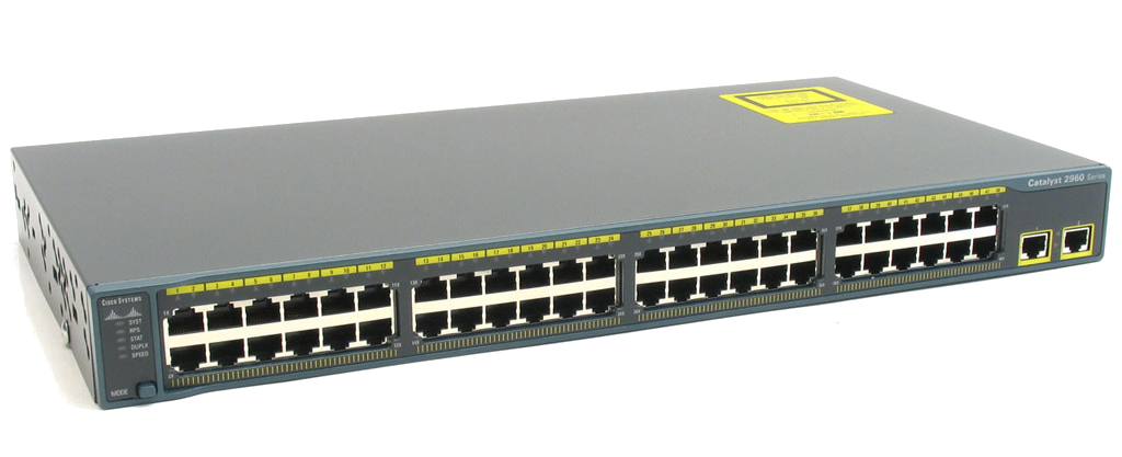 Cisco Catalyst 2960-48TT-L Switch, 48 портов по 100 мегабит + 2 гигабитных. Используется для подключения технических интерфейсов типа iLo, IPMI, менеджмент-интерфейсов оборудования и т.п.