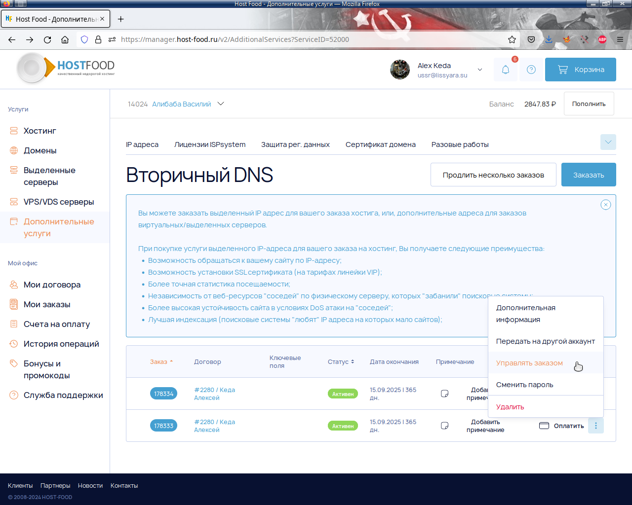 Переходим в панель управления по редактированию записей DNS / ДНС