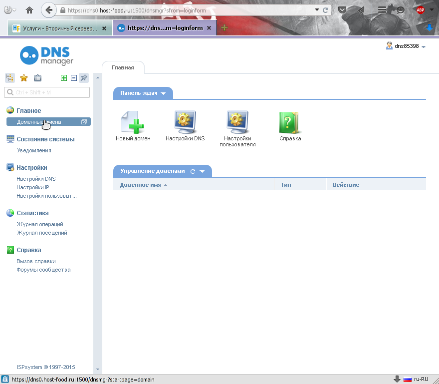 В панели управления записями в ДНС / DNS переходим в раздел доменных имён