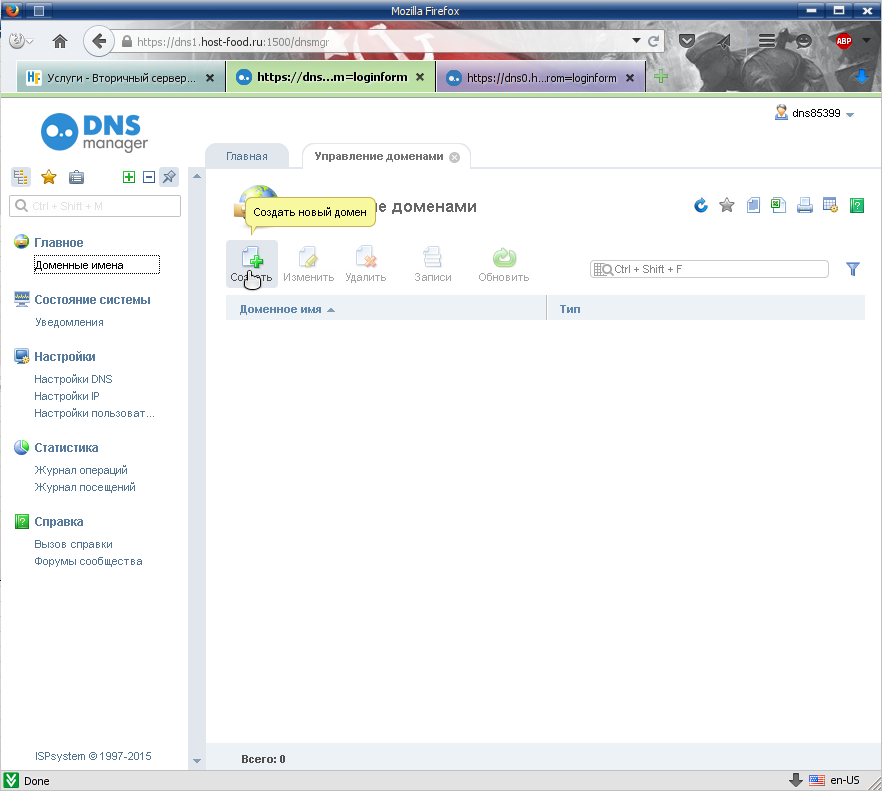 Добавление доменного имени в панель управления записями ДНС / DNS