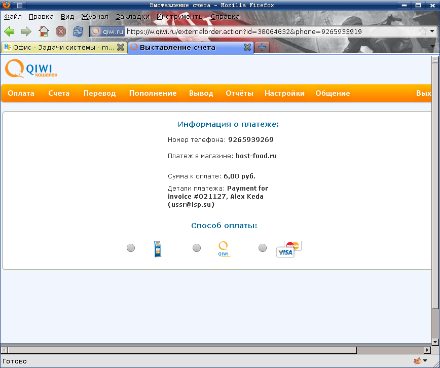варианты оплата счёта через QIWI